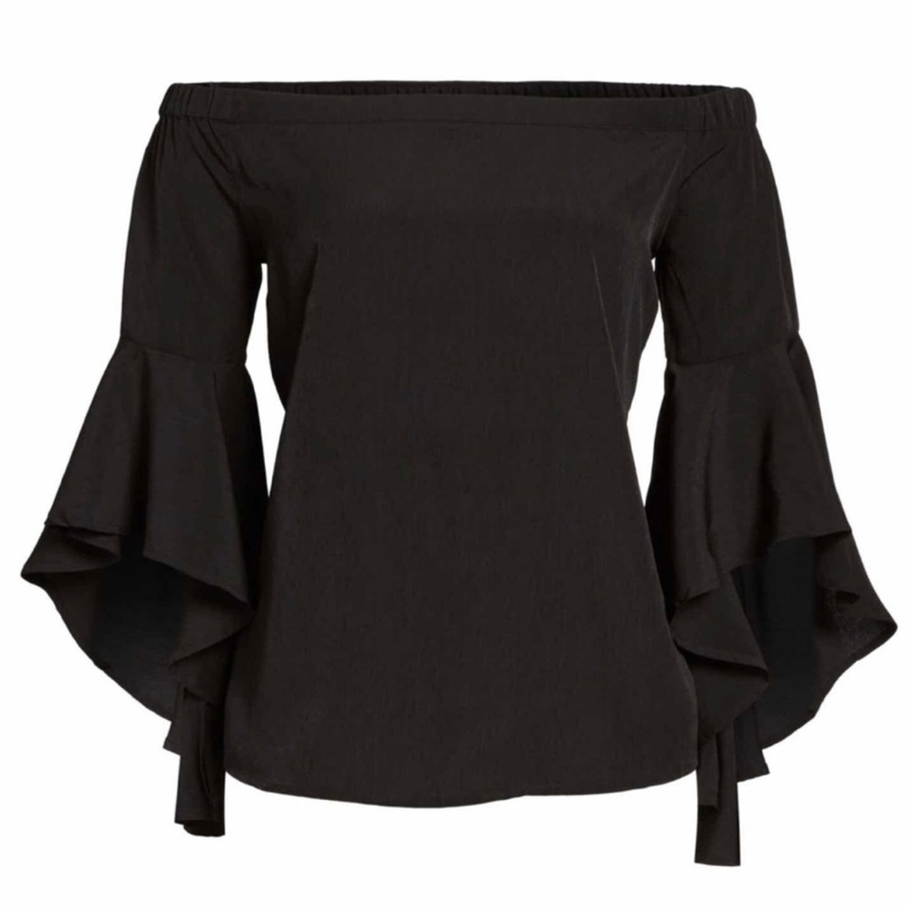 Chelsea28 Black Bell Sleeve Off the Shoulder Blouse Top Small